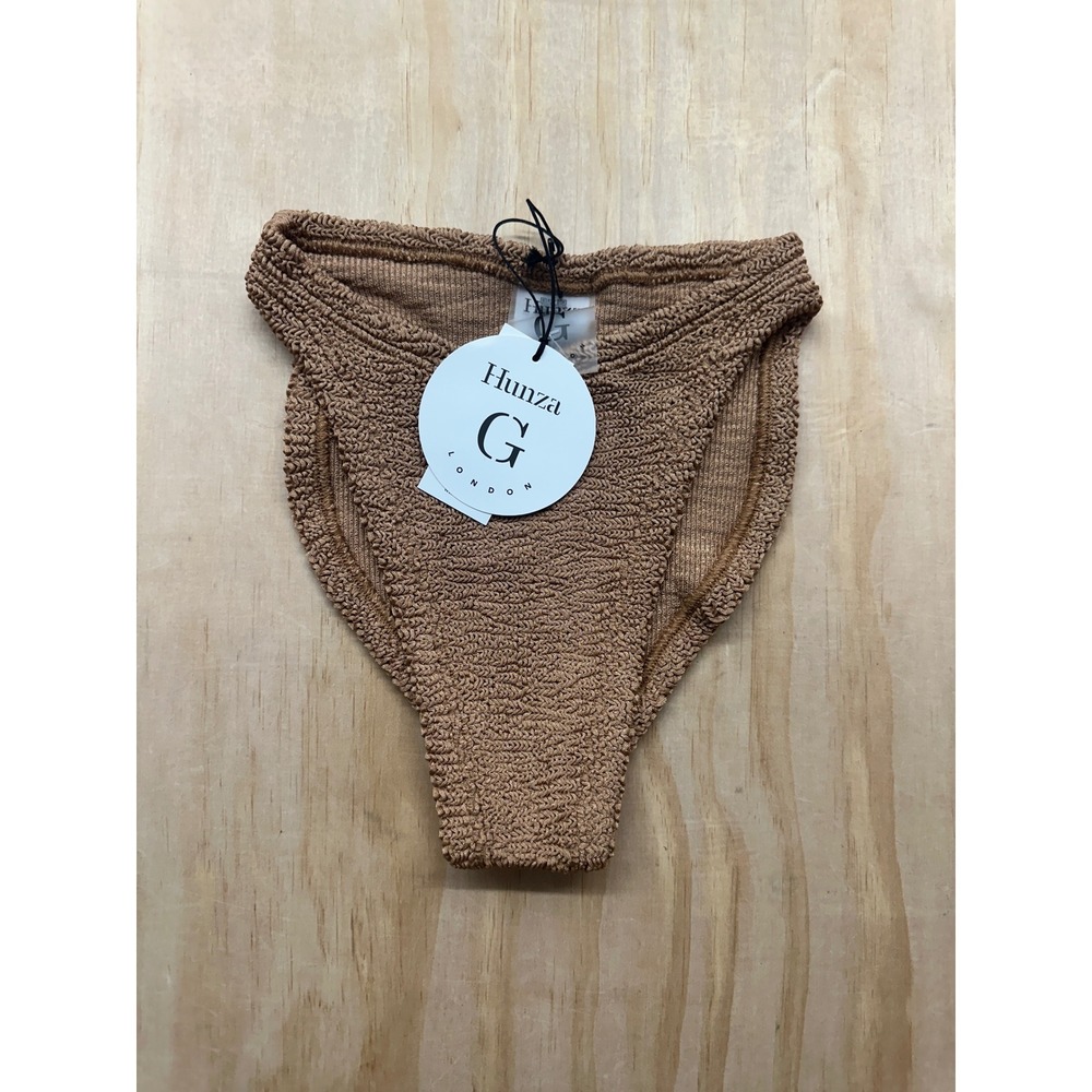 Hunza G London Brown Crinkle High Leg Bikini Bottom One Size NWT